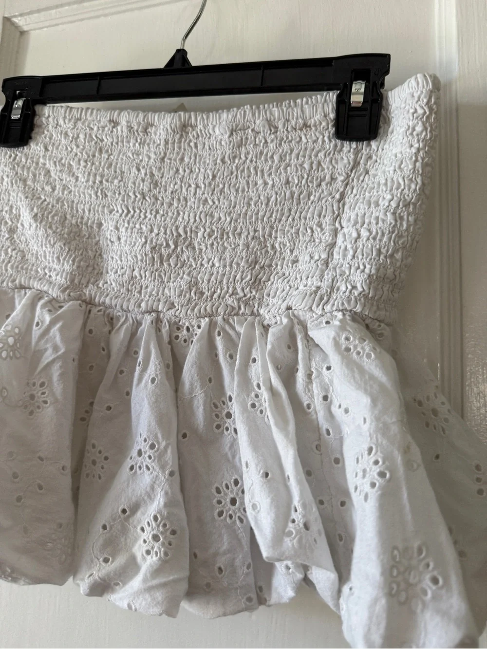 American Eagle size L White Eyelet Smocked Bandeau Top